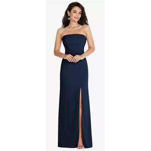Thread Bridesmaid NWT Blue Strapless Scoop Back Maxi Dress Front Slit M $179